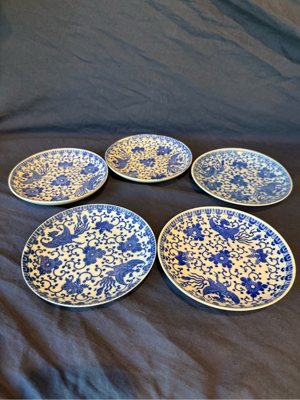 Vintage Japanese Blue and White Phoenix Plates